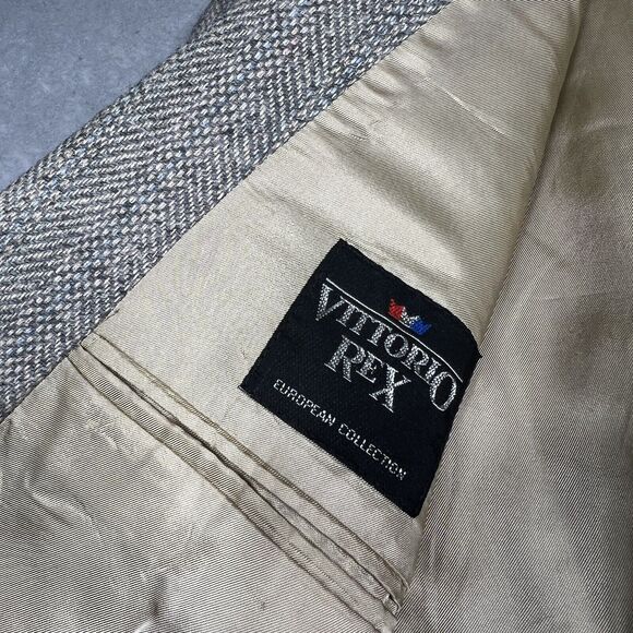 VTG Vittorio Rex Blazer Jacket Men’s 42R Beige Tweed Lambswool Front Two Button - Picture 4 of 10
